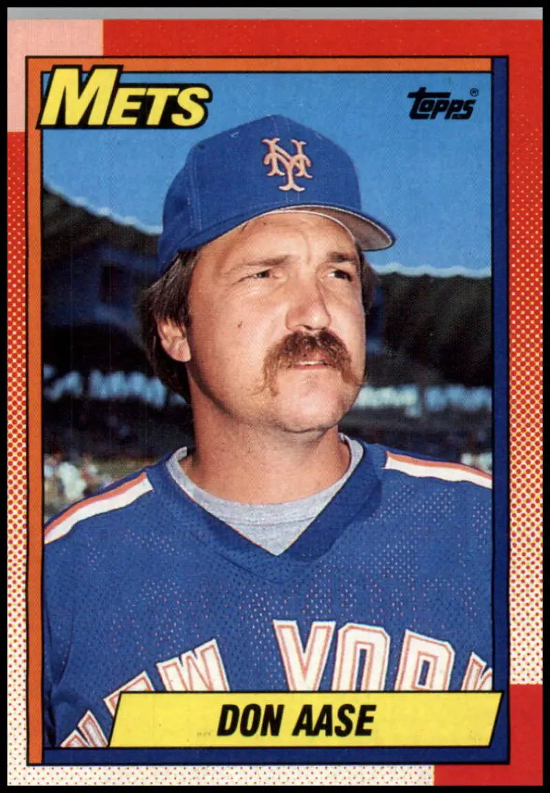 1990 Topps Baseball Card of Don Aase in New York Mets uniform with mustache