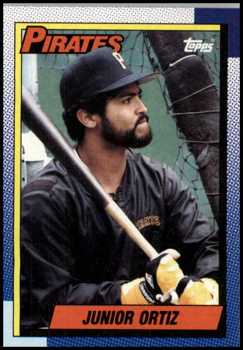 Vintage 1990 Topps Junior Ortiz Pittsburgh Pirates Baseball Card holding a bat