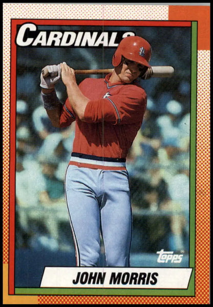 John Morris St. Louis Cardinals Baseball Card in red jersey and gray pants batting stance