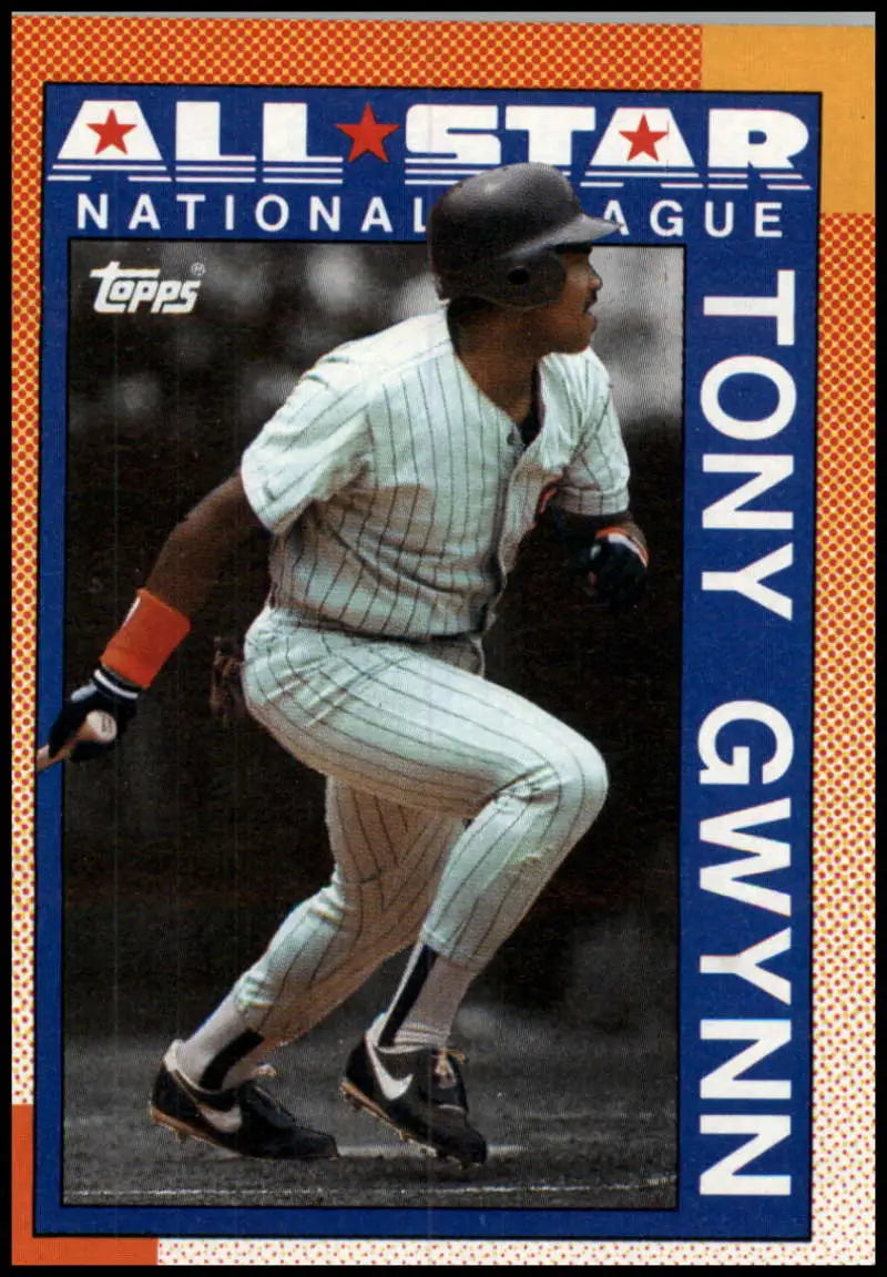 Tony Gwynn at bat in pinstriped uniform on 1990 San Diego Padres All-Star card