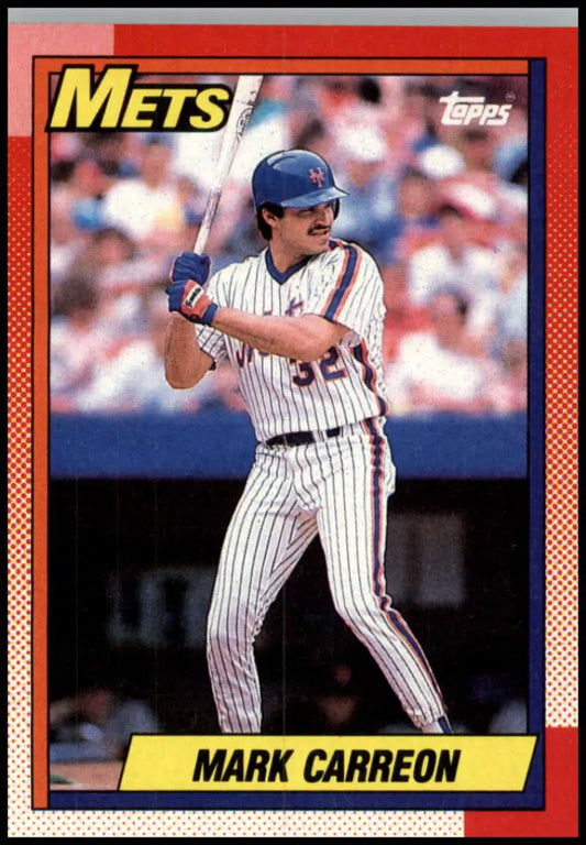 1990 Topps Mark Carreon baseball card featuring New York Mets player in pinstripes