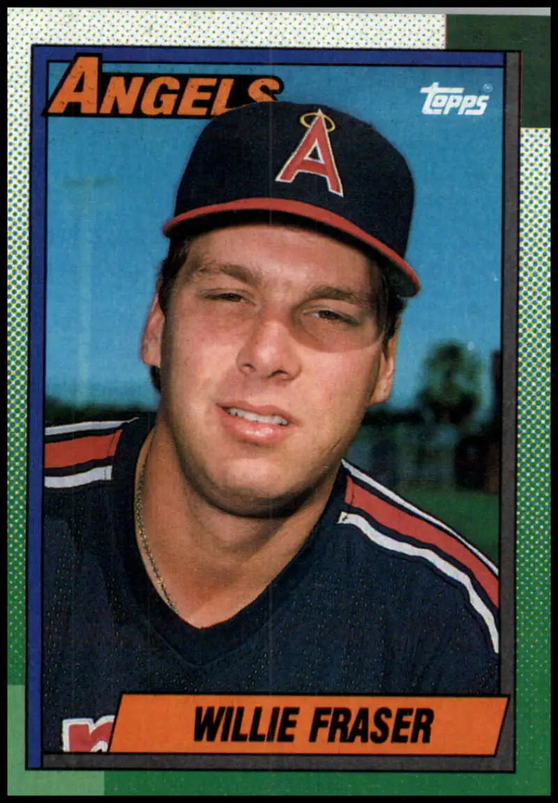 1990 Topps baseball card of Willie Fraser with California Angels in navy uniform