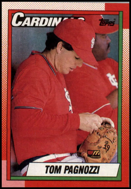 Baseball card of Tom Pagnozzi in red uniform for St. Louis Cardinals baseball