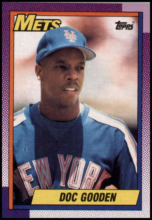 Baseball card of Dwight Gooden in New York Mets blue uniform and cap