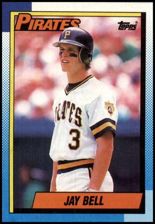 1990 Topps Jay Bell Pittsburgh Pirates Baseball Card in white home uniform number 3