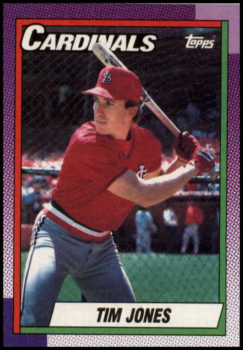 1990 Topps Tim Jones baseball card in batting stance for St. Louis Cardinals