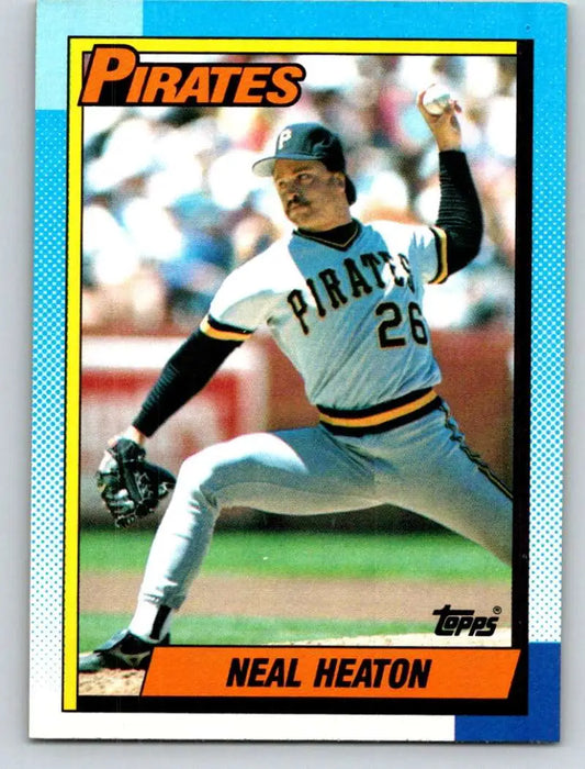 1990 Topps Neal Heaton baseball card showcasing Pittsburgh Pirates pitcher in action