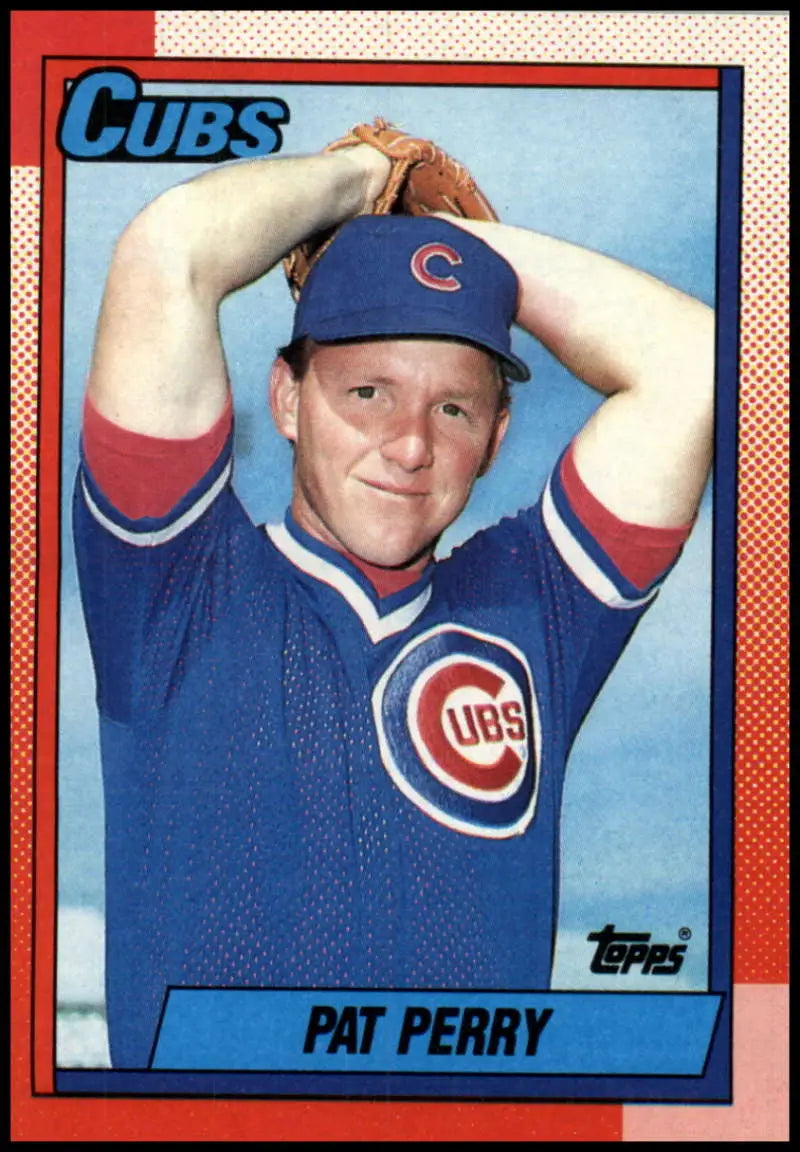 Vintage 1990 Topps Pat Perry Chicago Cubs Baseball Card featuring a pitcher in stance