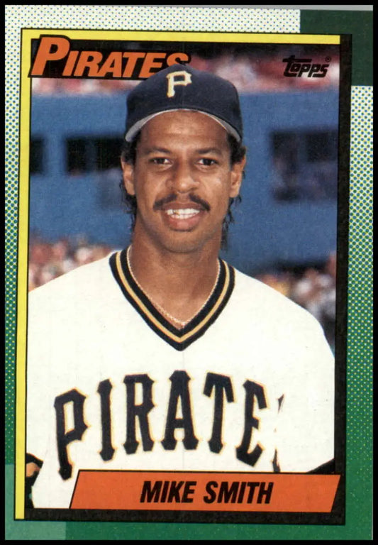 1990 Topps Mike Smith rookie baseball card of Pittsburgh Pirates player in home jersey