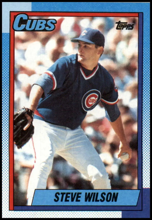 Steve Wilson Chicago Cubs baseball card featuring pitcher in navy blue uniform