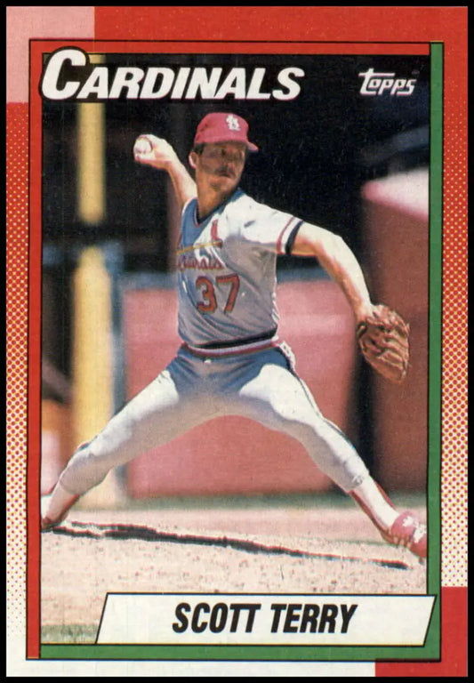 1990 Topps baseball card featuring Scott Terry pitching for the St. Louis Cardinals