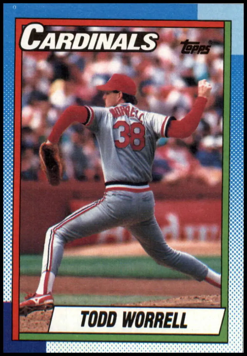 Topps baseball card of Todd Worrell, St. Louis Cardinals pitcher, number 38