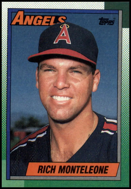 1990 Topps Rich Monteleone California Angels Baseball Card with navy blue cap