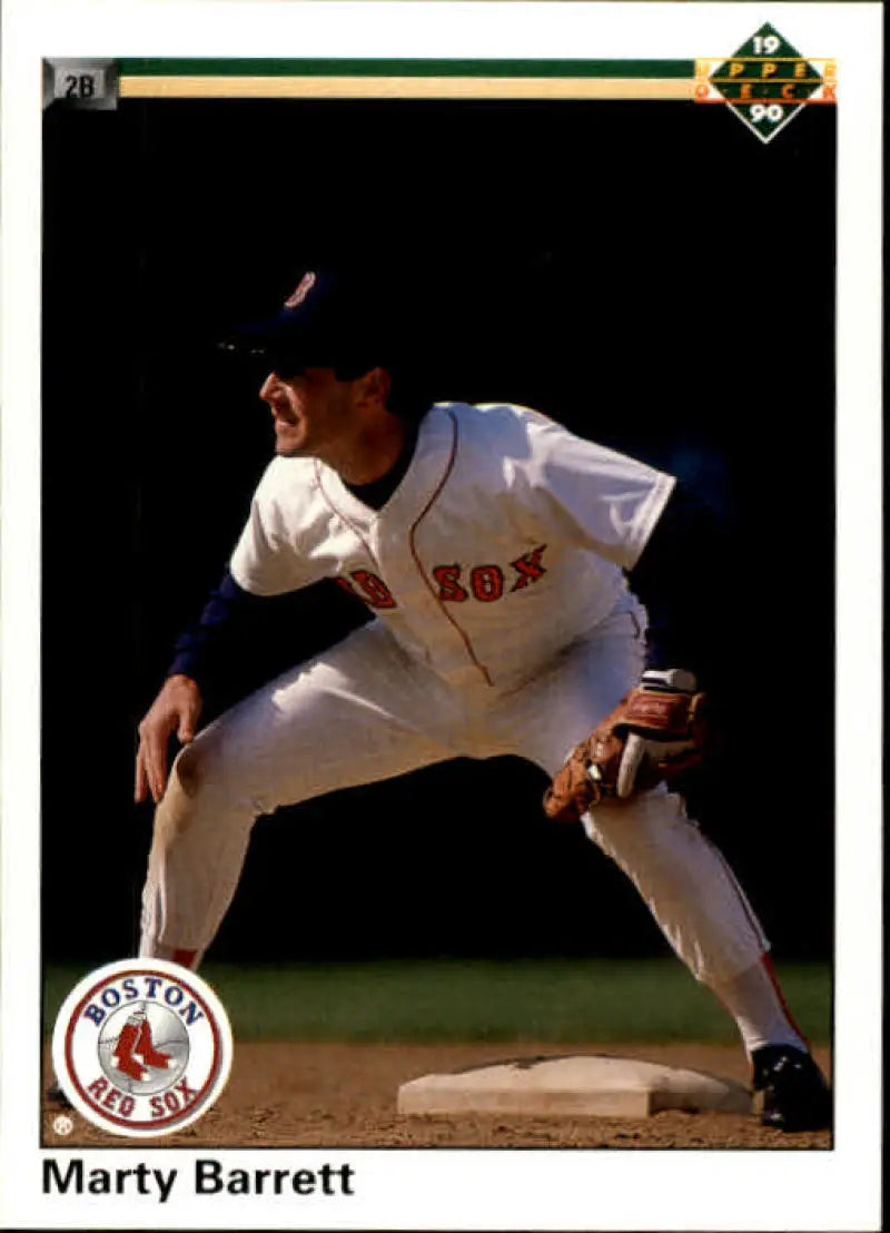 Boston Red Sox player Marty Barrett at a base in 1990 Upper Deck baseball card