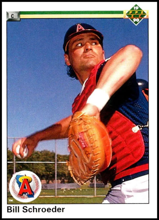 Baseball player in Angels uniform poised to pitch on Upper Deck California Angels card