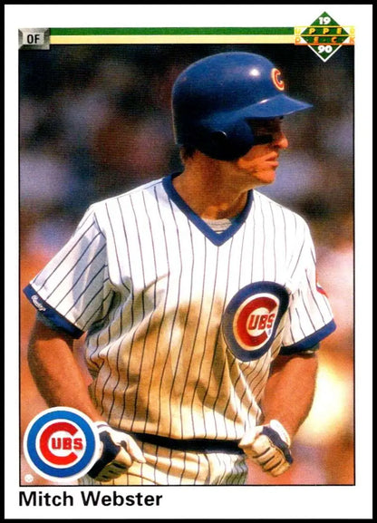 Mitch Webster in a Chicago Cubs uniform at bat on 1990 Upper Deck baseball card