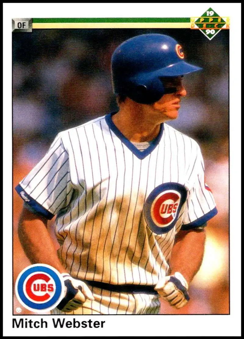 Mitch Webster in a Chicago Cubs uniform at bat on 1990 Upper Deck baseball card