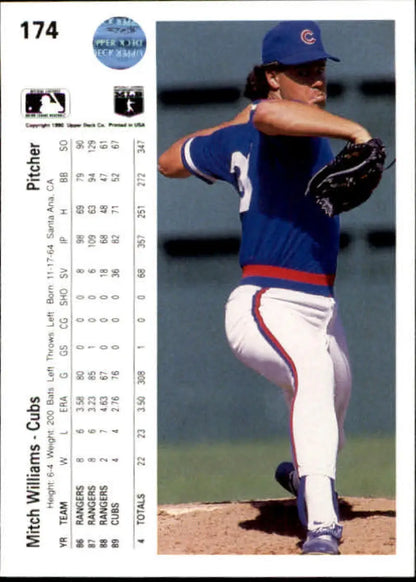 Mitch Williams pitching for the Chicago Cubs on a 1990 Upper Deck baseball card