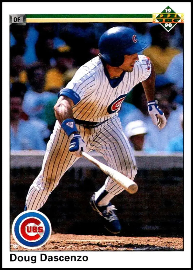 Chicago Cubs player Doug Dascenzo swinging bat on 1990 baseball card