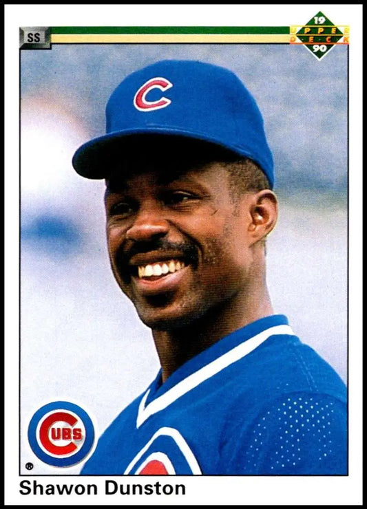 Shawon Dunston 1990 Upper Deck Chicago Cubs Baseball Card in blue uniform