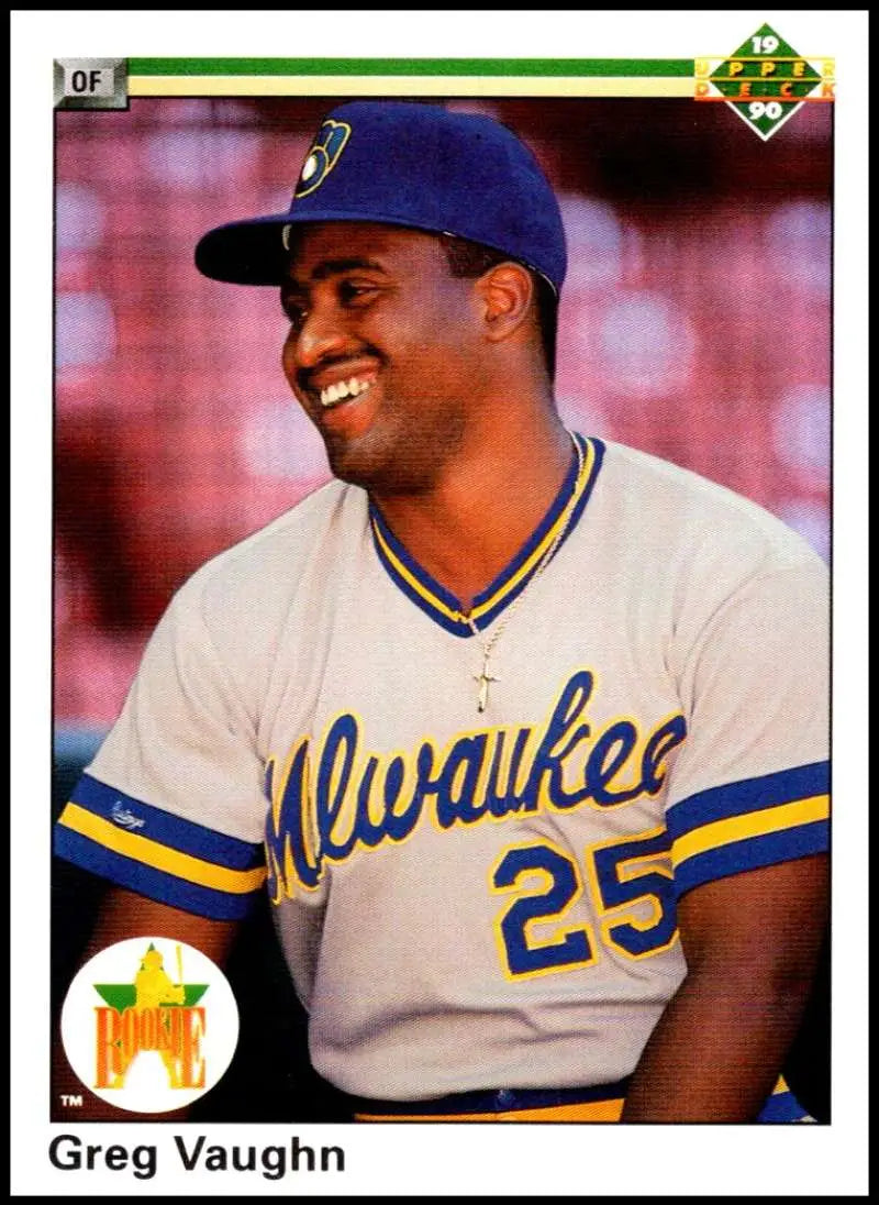 Greg Vaughn smiling on 1990 Upper Deck baseball card for Milwaukee Brewers