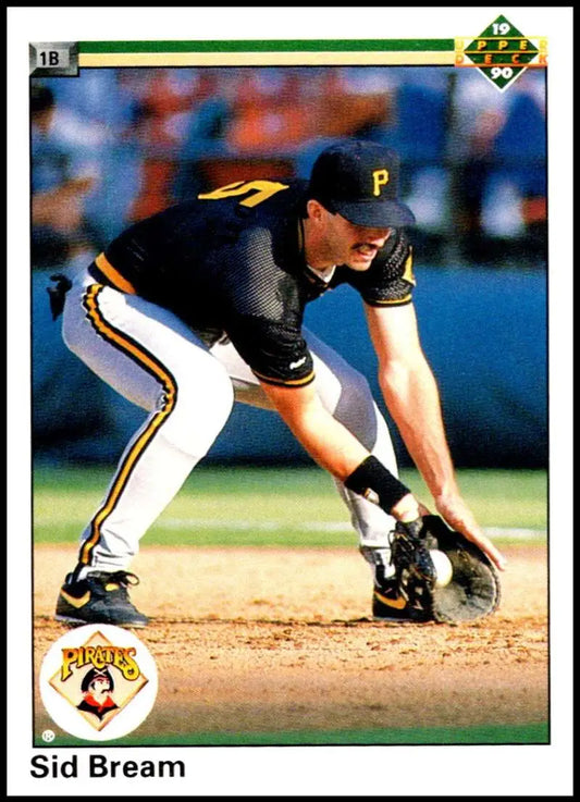 Pittsburgh Pirates player Sid Bream fielding a ground ball in a baseball card