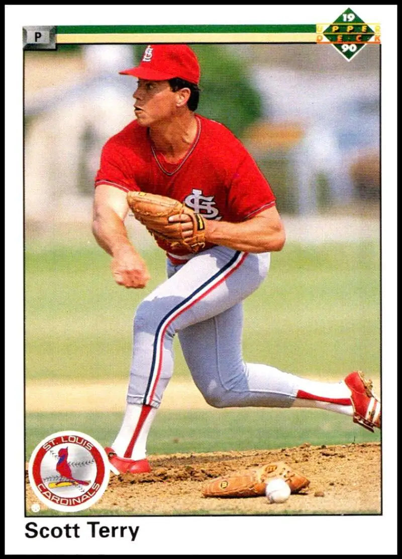 Scott Terry delivering a pitch on a 1990 Upper Deck Louis Cardinals baseball card