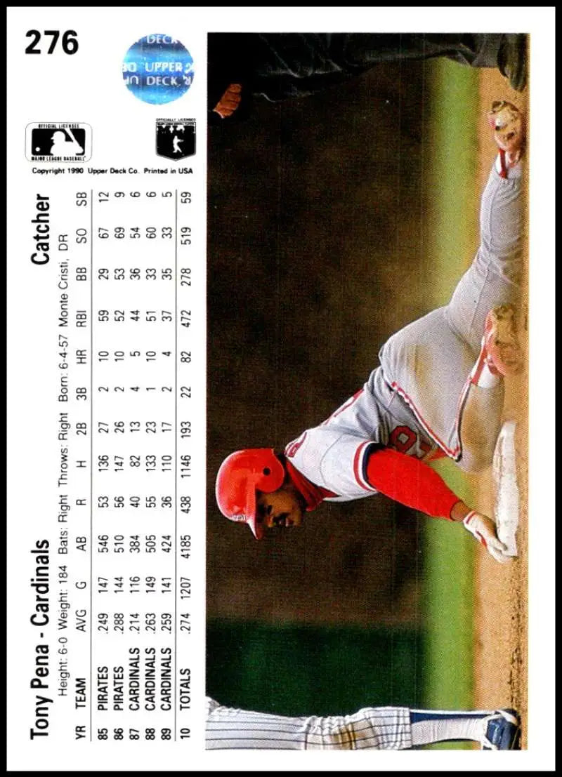 Tony Pena in a white uniform and red socks pitching for the St. Louis Cardinals