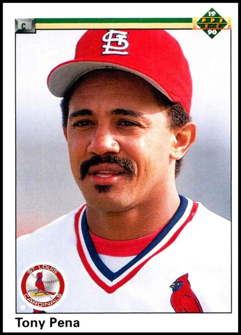 Baseball player Tony Pena in St. Louis Cardinals cap on Upper Deck trading card