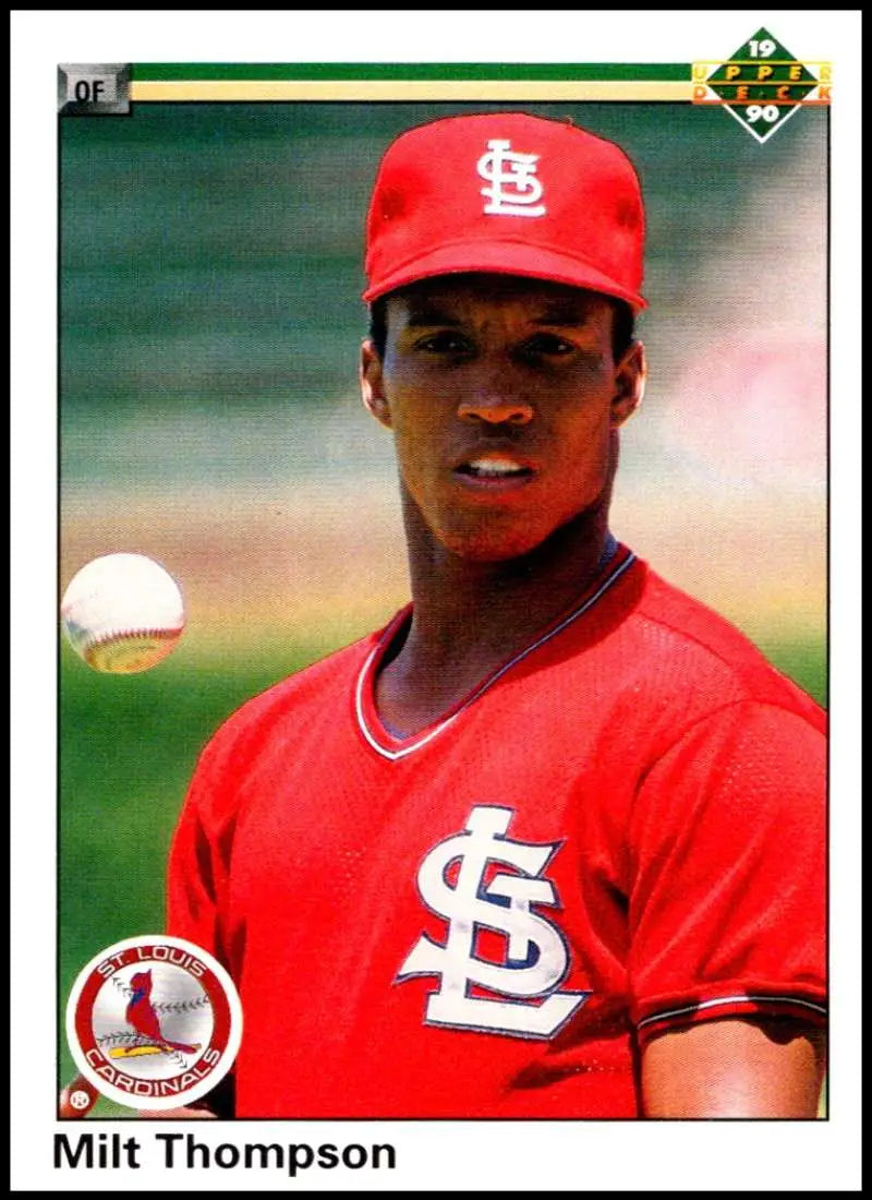 1990 Upper Deck Milt Thompson St. Louis Cardinals baseball card in red uniform