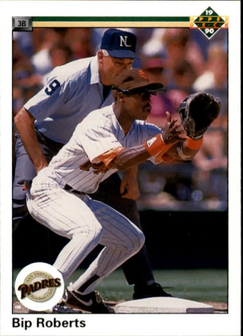 Bip Roberts fielding a ball in San Diego Padres uniform, 1990 Upper Deck card