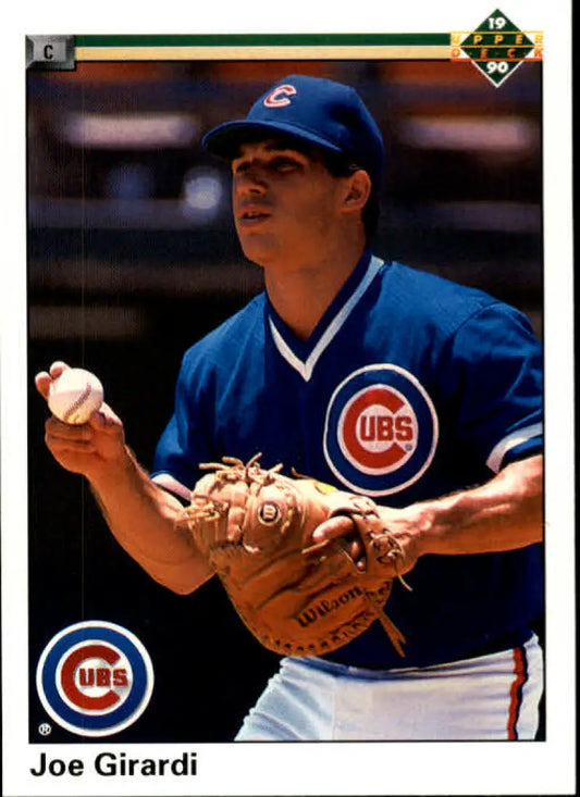 Joe Girardi in Chicago Cubs uniform with a baseball for a baseball card display