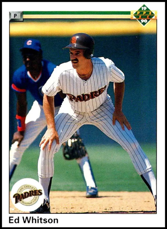 Baseball card of Ed Whitson fielding for the San Diego Padres in pinstriped uniform