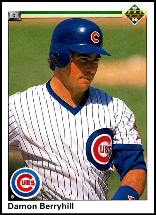 Damon Berryhill in Chicago Cubs pinstriped uniform on Upper Deck baseball card