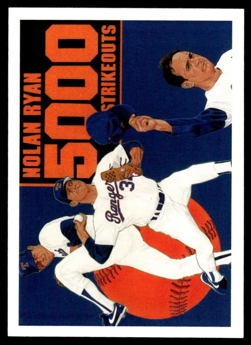 Baseball card featuring Nolan Ryan and Texas Rangers with 5000 text in orange