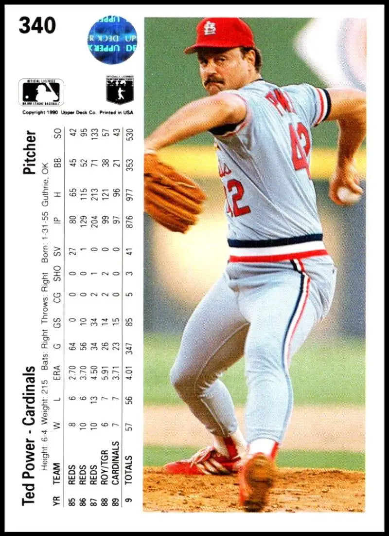 Ted Power pitching in St. Louis Cardinals uniform on 1990 Upper Deck baseball card