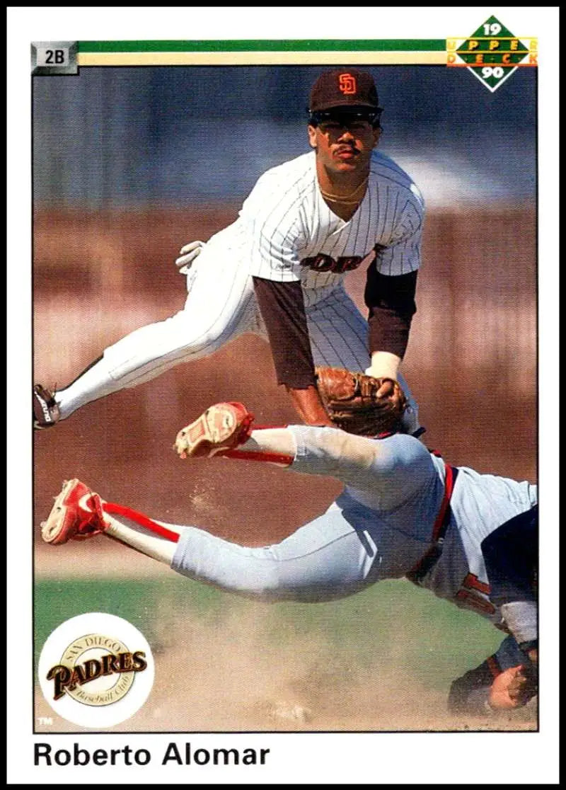 Baseball action shot of Roberto Alomar tagging a baserunner in San Diego Padres game