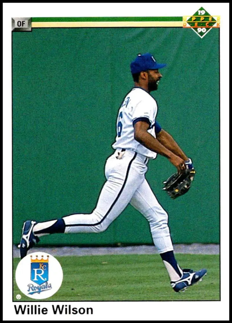 Kansas City Royals player Willie Wilson running with glove on 1990 Upper Deck card