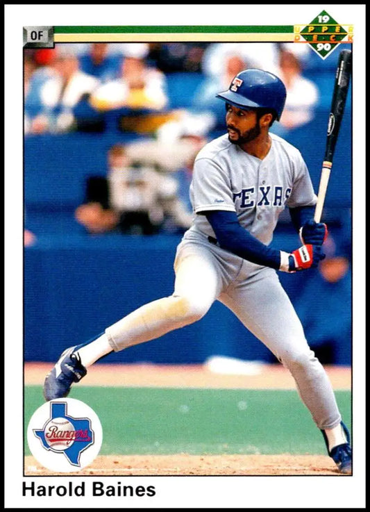 Harold Baines at bat in Texas Rangers uniform, featured on baseball card