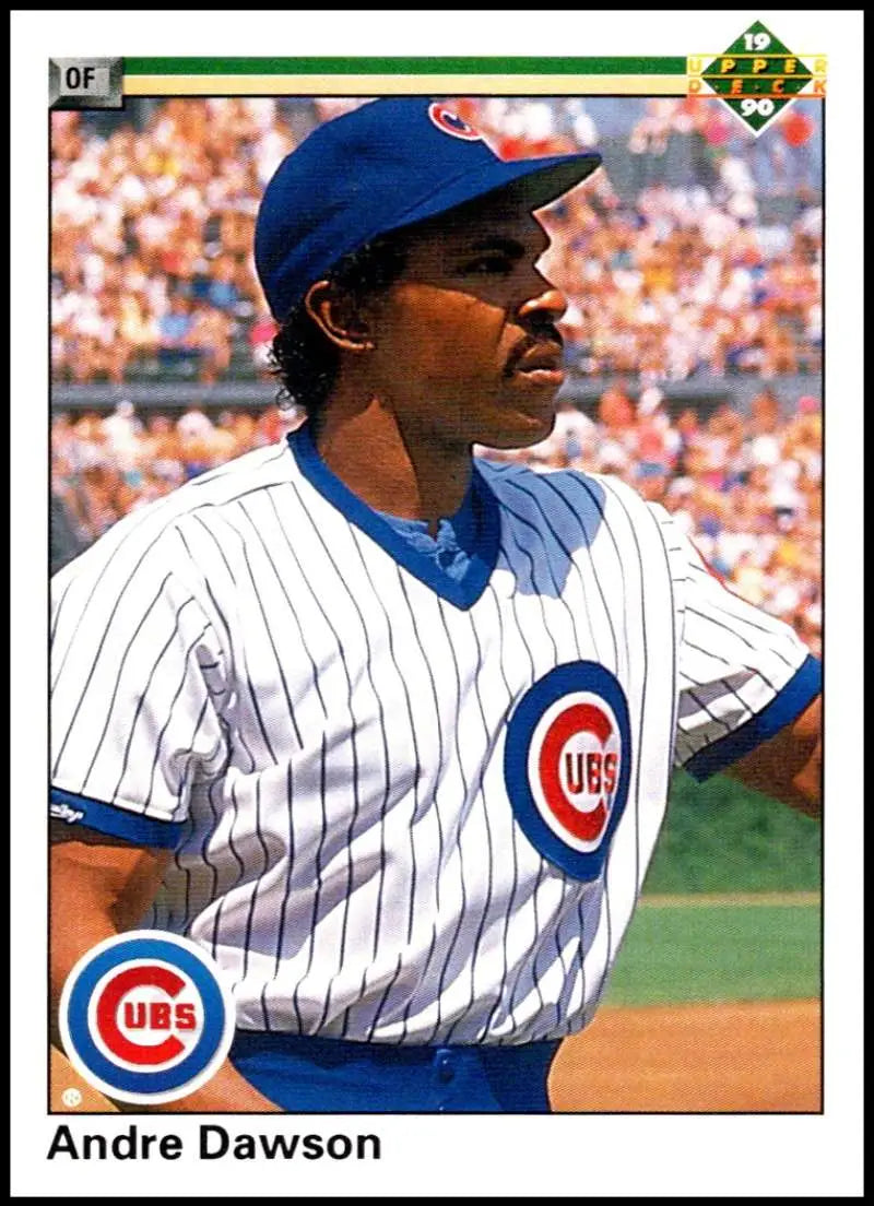 Andre Dawson in Chicago Cubs pinstriped uniform on 1990 Upper Deck baseball card