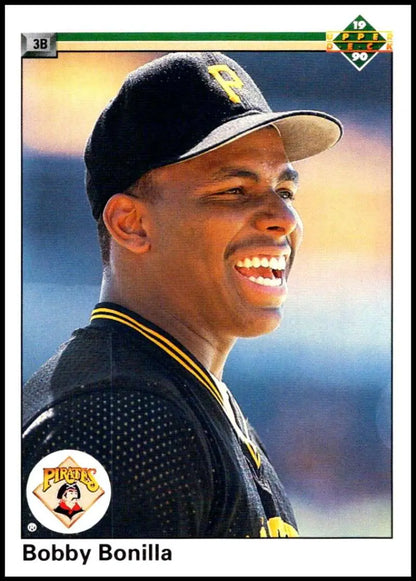 Smiling Bobby Bonilla in a Pittsburgh Pirates uniform on an Upper Deck baseball card