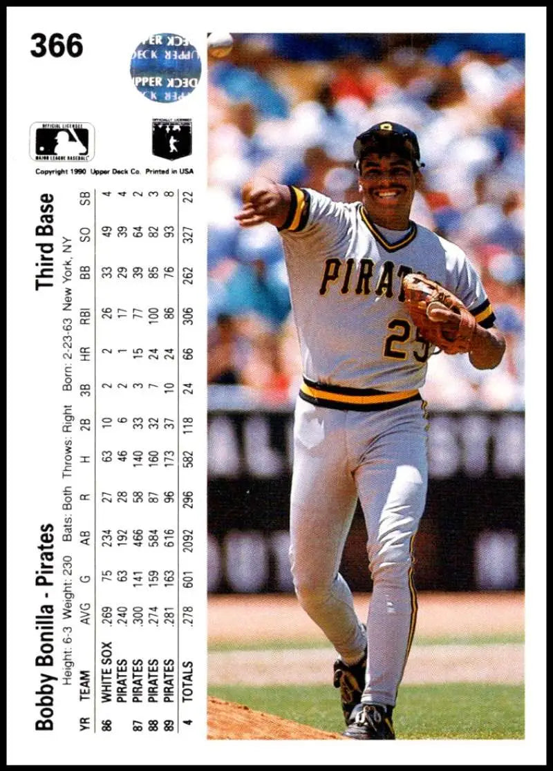 Bobby Bonilla mid-pitching wearing number 23 on a 1990 Upper Deck baseball card