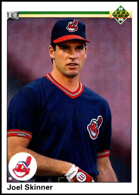 Cleveland Indians Joel Skinner in navy uniform on 1990 Upper Deck baseball card