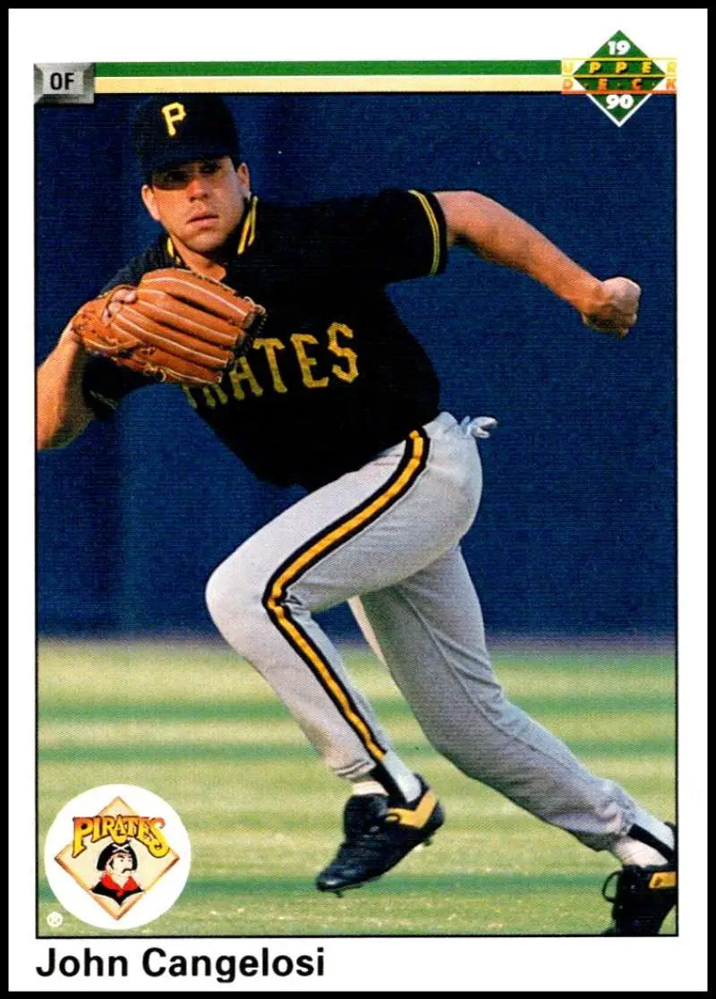 John Cangelosi in fielding stance wearing Pittsburgh Pirates black and gold uniform