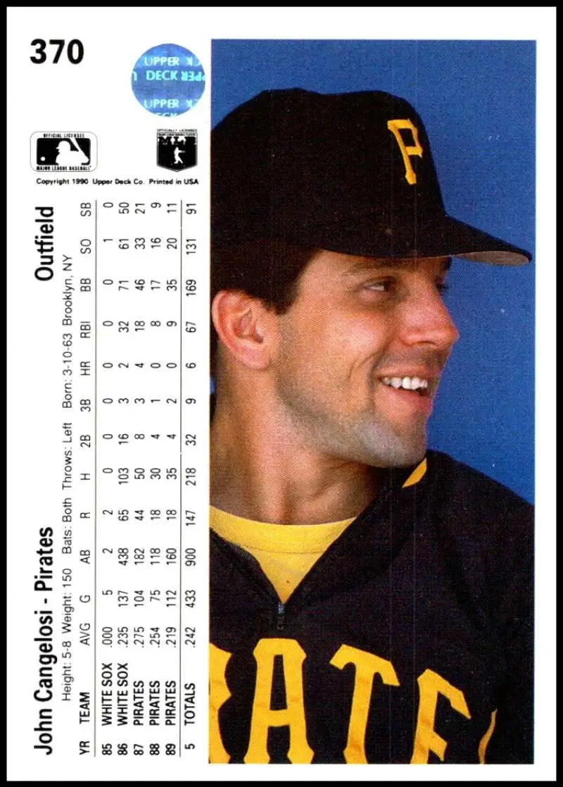 John Cangelosi in Pittsburgh Pirates uniform on 1990 Upper Deck baseball card