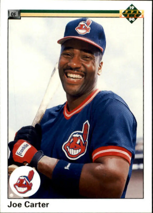 Joe Carter smiling in Cleveland Indians uniform on 1990 Upper Deck baseball card