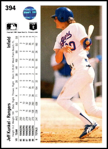 Jeff Kunkel batting in a white Mets uniform, featured on 1990 Upper Deck card