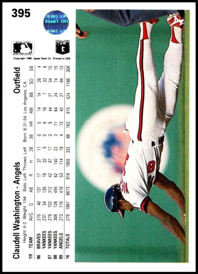 Claudell Washington diving catch in white uniform, California Angels Upper Deck card