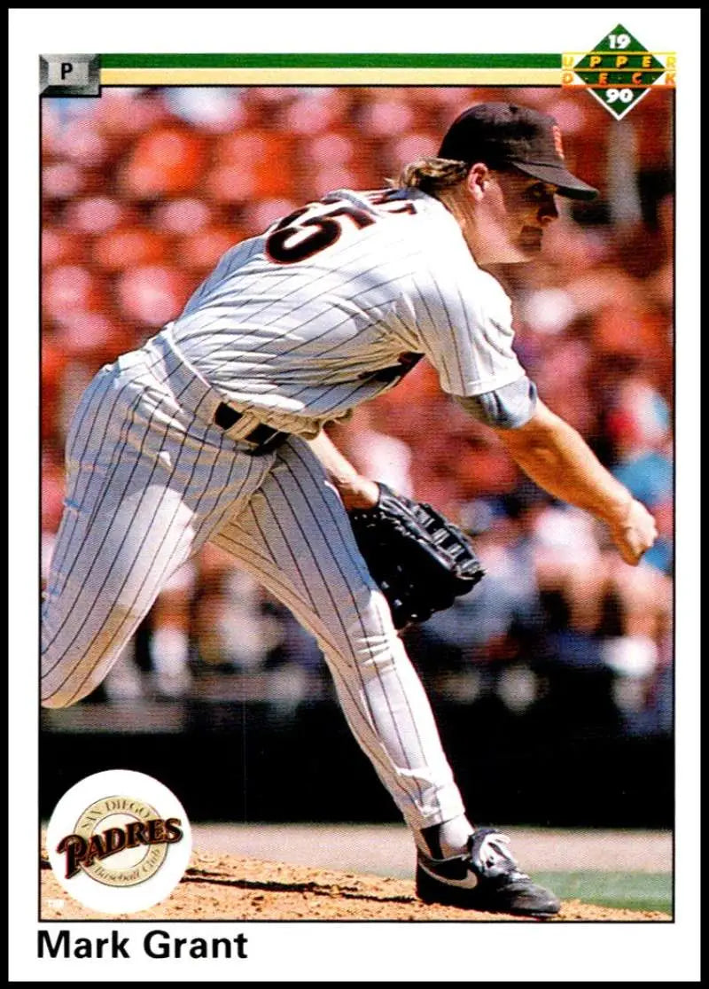 Mark Grant pitching in San Diego Padres uniform on 1990 Upper Deck baseball card