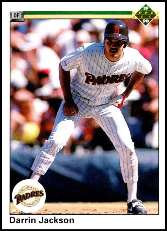 Baseball card of Darrin Jackson in a San Diego Padres pinstriped uniform by Upper Deck